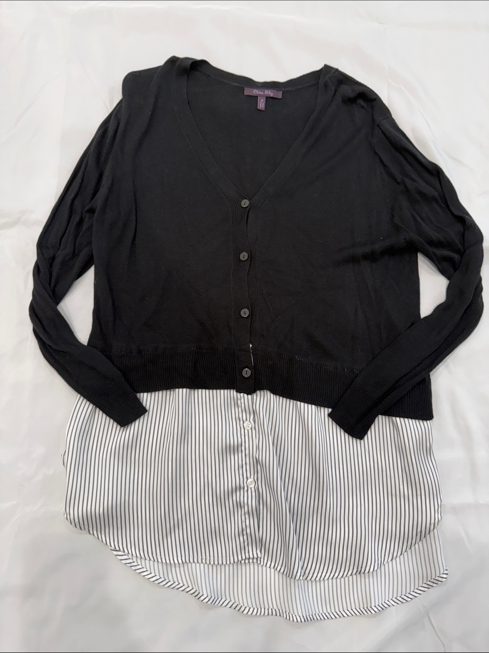 Olivia Sky Black Layered Button-Front Cardigan Twofer Top—Mediun